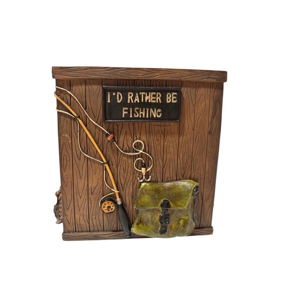 Rustic Fishing-Themed Resin Tissue Box Cover Man Cave I'd Rather Be Fishing - Picture 4 of 7